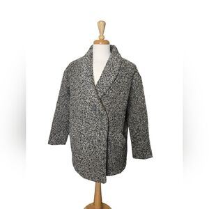 Abercrombie & Fitch Boucle Wool Blend Coatigan Jacket L Gray Shawl Collar Cozy